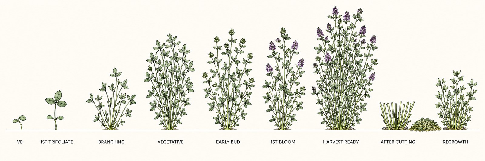 Alfalfa growth stages from emergence through maturity
