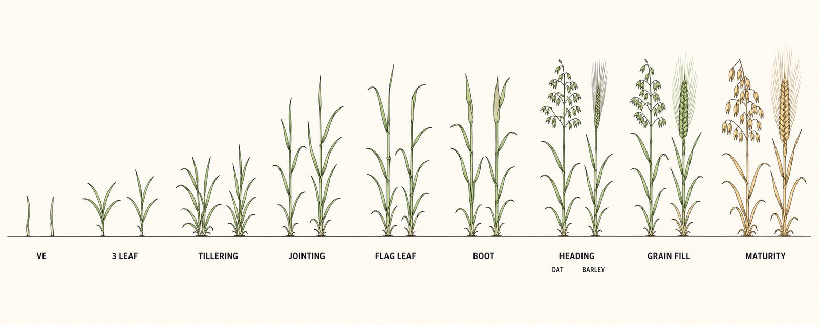 Barley & Oats growth stages from emergence through maturity