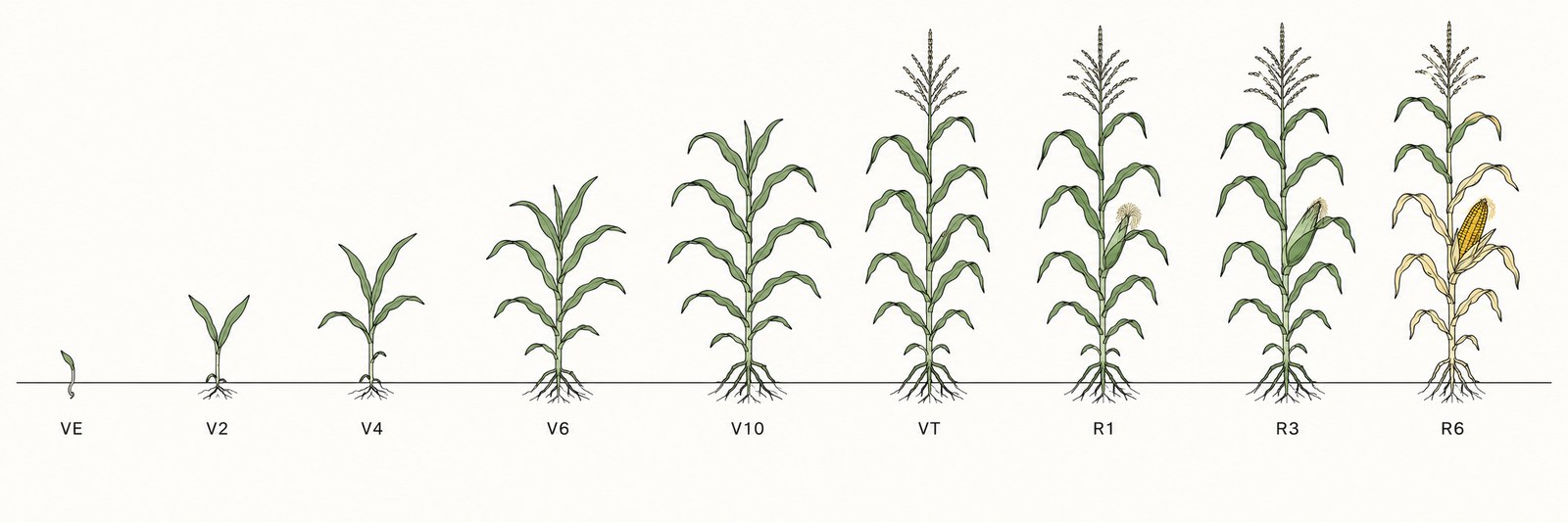 Corn growth stages from emergence through maturity
