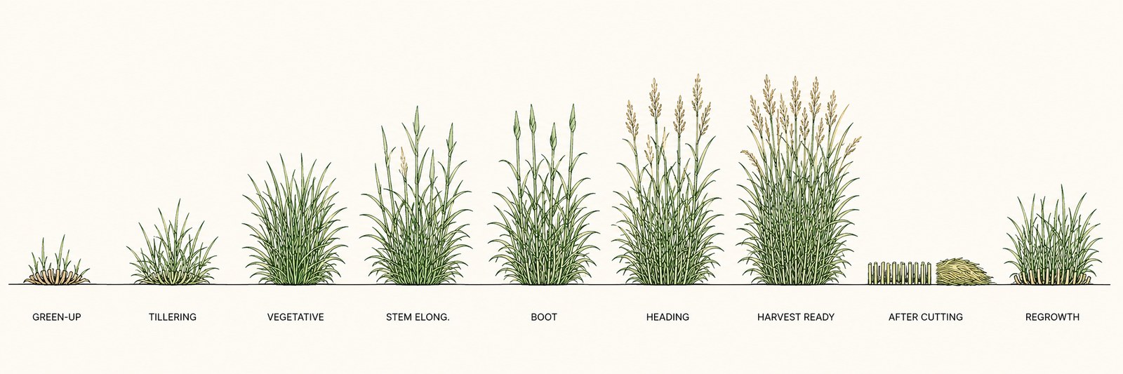 Hay & Pasture growth stages from emergence through maturity