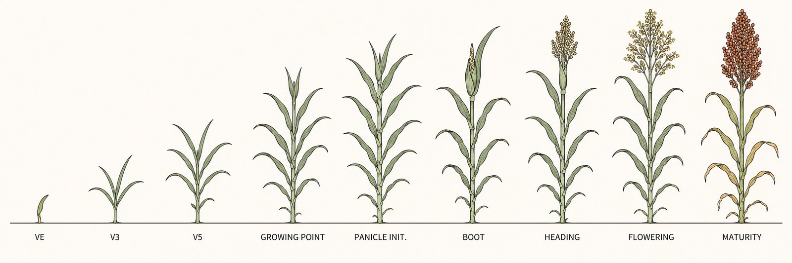 Sorghum growth stages from emergence through maturity