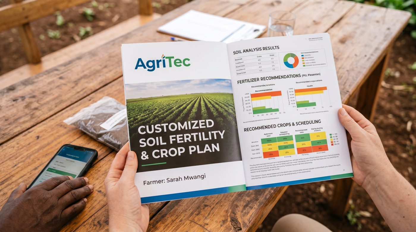 Grower reading her AgriTec Customized Soil Fertility & Crop Plan booklet