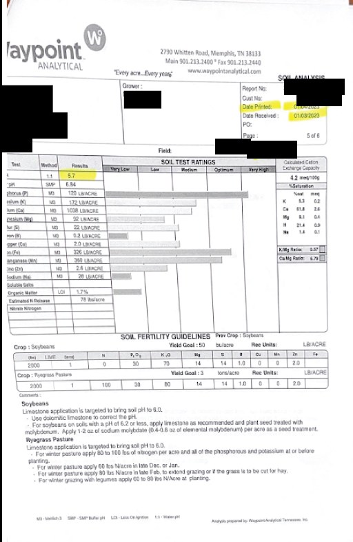 Soil test report (before)